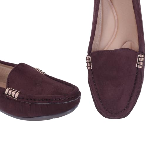 Image of CatBird Women's Suede Finish Loafers | Slip-On Flat Shoes with Minimal Metal Detail | Soft Cushioned Footbed and Flexible Grip Sole | Ideal for Office, Everyday Wear, Travel and Casual Outings
