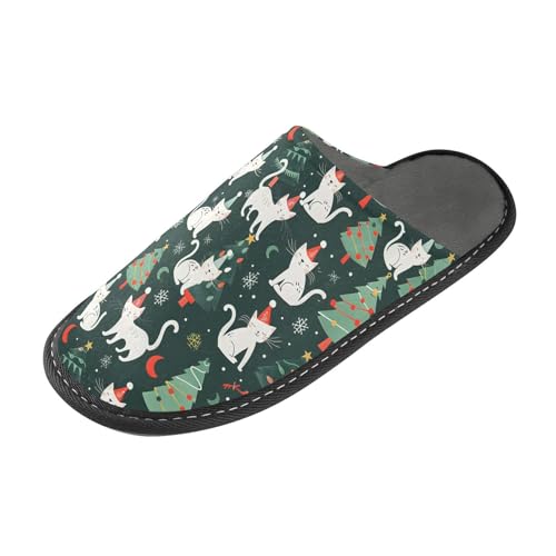Slippers for Women Christmas Cats Pattern Soft Winter Warm Shoes Indoor Outdoor Non-Slip House Travel Slippers2