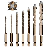 【Paket】 7 Stücke Fliesenbohrer in 7 Größe : 3mm, 4mm, 5mm, 6mm, 8mm, 10mm, 12mm. Durchmesser: 6.35mm (1/4 