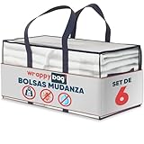 WRAPPYBAG – Set de 6 Bolsas de Mudanza y Viaje Grandes, Resistentes, Reutilizables, Tupidas, XXL y Antihumedad – Asas Reforzadas – Bolsas Almacenaje Ropa y Ropa de Cama – 75 x 36 x 38 cm