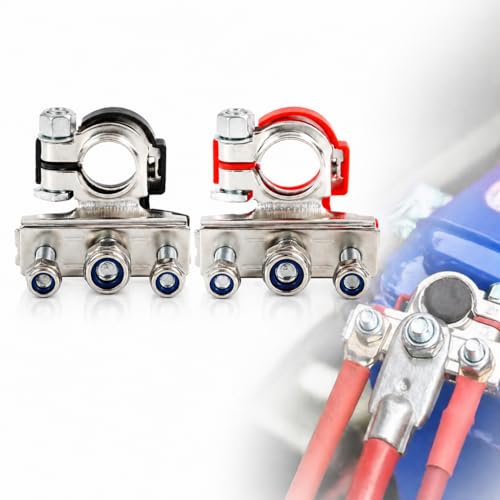 2 Bornes de Batterie 12V Universelles, Haute Performance Cosse Batterie Auto en Laiton pour Connexion Positive et Négative,Adapté aux Voitures, Camions et...