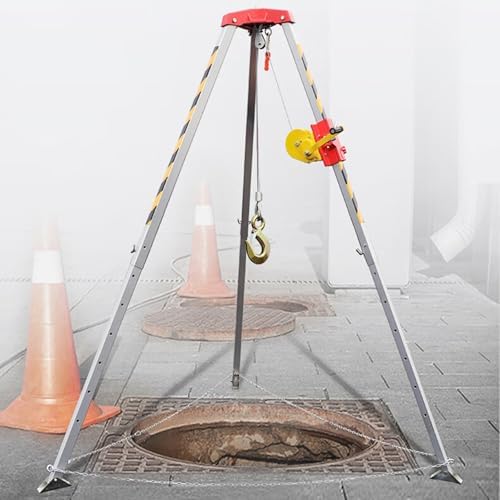 Heavy-Duty Rescue Tripod with Winch - Adjustable Fall Protection Stand for Sewer, Well & Pipeline Rescue, Emergency Safety, Locking Legs for Stability & Durability
