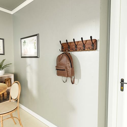 SKOLOO Rustic Wall Mounted Coat Rack: 16\" Stud Spacing, Pine Real Wood Plank Wall Coat Rack with 5 Triple Hooks, Farmhouse Coat Hanger Wall Mount for Hanging Backpack Jacket Coat Hat - Thumbnail 2