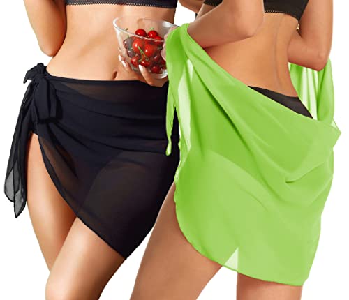 Image of Swimsuit Coverups for Women Sarong Beach Bikini Wrap Sheer Short Skirt Chiffon Scarf for Swimwear