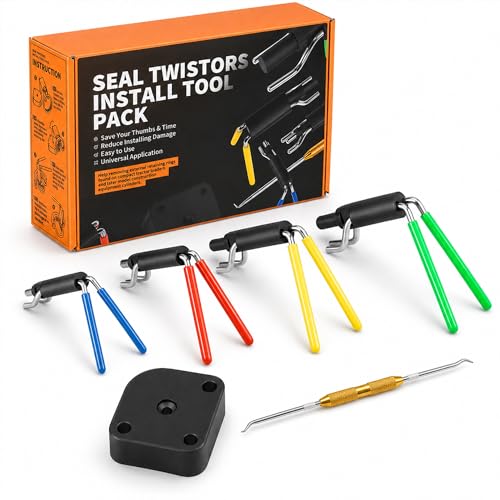 Hydraulic Rod Seal Installer Tool Kit, 4-Size Flexible Seal Installation Set with Surface-Mount Twistor Handle Block & 2-Angle Seal Pick for Hydraulic Cylinder Repair, 0.7"–6.5" Rod Diameters