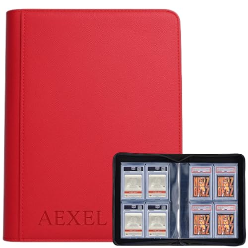 Image of AEXEL Graded Card Slab Binder 40 Slab Capacity Zippered Album for PSA, BGS & CGC Graded Trading Cards (Royal Red)