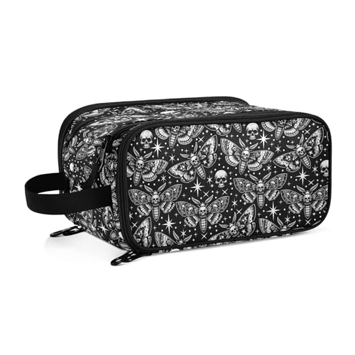 Mnsruu Large Capacity Makeup Bag, Digital Skull Head Moth Cosmetic Bag Portable Toiletries Pouch with Compartments Makeup Organizer Case for Travel Women