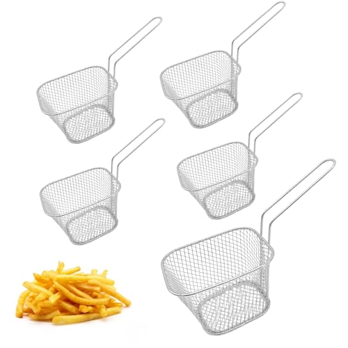5 Pezzi Cestello per Friggere con Manico, Mini Cestello Patatine Fritte in Acciaio Indossidabile per il Filtraggio di Patatine Fritte e Altri Alimenti