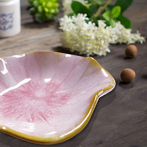 Go2Hejing Jewelry Dish Tray, Jewelry Holder, Pink Leaf Shape Ring Tray, Ceramic Necklace Stand, Bracelet Holder And Earring Organizer, Key Bowl, Ideal Gift For Girls (Pink) #TOP5