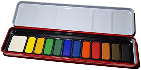 Major Brushes Artist Watercolour Red Paint Tin 12 Blocks