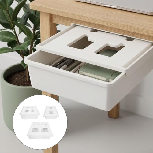 FENICAL 3pcs under Desk Hidden Organizer Drawer, Self-adhesive No-drill Plastic Storage Box with Strong Load Capacity and Space-saving Design, Slide out Combination Drawers for Office, - Image 8