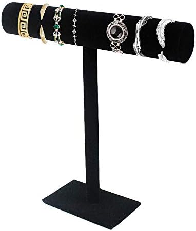 One Tier Black Velvet T-Bar Bracelet Watch Jewelry Stand Display, Bangle Necklace Holder Organizer for Women Girls Men Home Organization