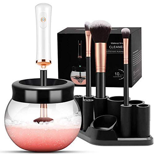 Cick Makeup Brush Cleaner Machine, Fast Electric Makeup Brush Cleaner Dryer With 8 Rubber Collars, Deep Cosmetic Brush Spinner For All Size Brushes, Wash And Dry In Seconds (Light White) #TOP4