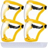 Relaxweex 4 Pack Super Protective Face Shields with Filter Pad for Grinding and Cutting Plastic Full Face Masks Bulk for Woodworking (Yellow)