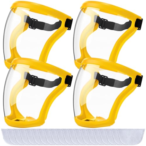 Relaxweex 4 Pack Super Protective Face Shields with Filter Pad for Grinding and Cutting Plastic Full Face Masks Bulk for Woodworking (Yellow)