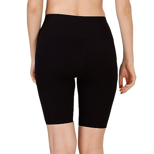 Image of SOIE Women Polyester Blend Sports Shorts High Waist Knee Length with Side Pocket Quick Dry Squat Proof Athleisure Shorts for Workout