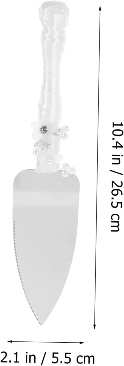 Wedding Cake Cutting Set with Pearls, Satin Plastic 4 Piece