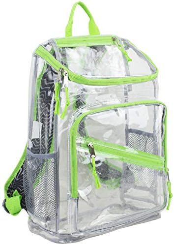 Eastsport Durable Clear Top Loader Backpack with Adjustable Printed Straps - Transparent - Lime Green/Wavy Print Straps