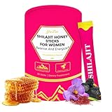Strawberry Shilajit Honey Sticks for Women,Honey Sticks for Women with Saffron & Shatavari Extract & Shilajit Resin, for Enhance Energy & Hormone Balance & Energize,30 Sticks,Easy to Consume