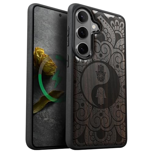 Coque Samsung S26 antichoc Magsafe avec dos en bois et bumper TPU