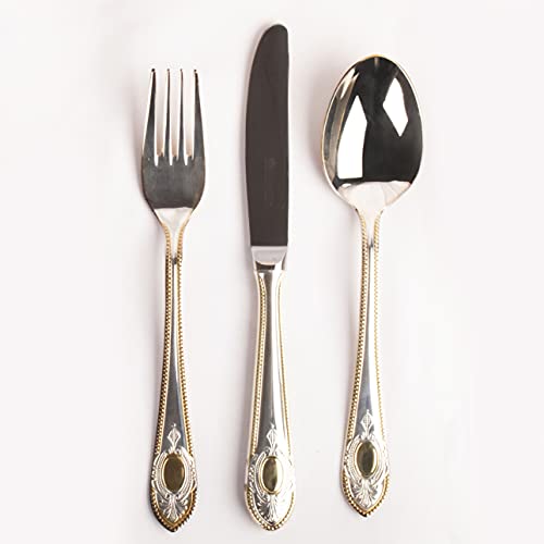Franquihogar - Set de cubiertos postre acero inoxidable 18/10 pulido y baño de plata y oro, cubertería de 18 piezas para 6 personas - cucharilla, cuchillo postre y tenedor postre - Toscana Royal 1280