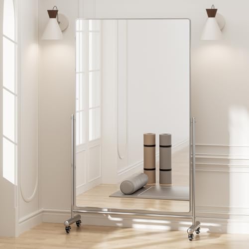 Large Full Length Floor Mirror with Mobile Rolling Wheels 71"x40", Oversized Tiltable Modern Standing Mirror, Tempered Glass, Metal Frame, for Dressing Room, Dance Studio,Clothing Store (X Large)