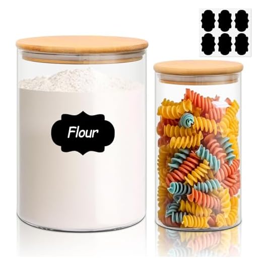 ComSaf Glass Jar with Airtight Lid (101 Oz/37 Oz), Glass Food Storage Container with Bamboo Lid, Clear Glass Food Canister Set of 2 for Dry Food Like Rice, Sugar, Flour, Pasta, Cereal, Beans, Nuts