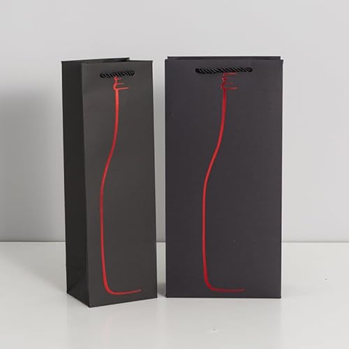 Akasooda 10枚入り ワインバッグ 紙袋 手提 カラーチャームバッグ 業務用 ボトルバッグ ワイン用紙袋 無地 ギフトバッグ 縦長 ワイン 日本酒 ボトル 包装 (1本用-11*9*35cm,A-レッド)