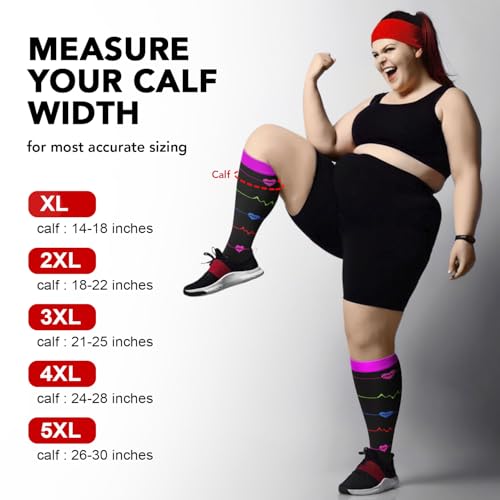 Image of Refeel 3 Packs Plus Size Compression Socks Wide Calf For Women & Men - Large Size Knee High Support Stockings For Medical