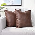 YAERTUN Ensemble de 2 Couvre-oreillers décoratifs en cuir faux Coussin extérieur solide moderne Étuis de luxe pour canapé-lit 12x12 Couches brun foncé