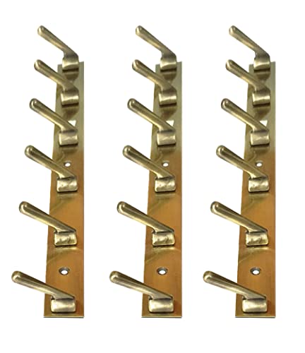 Image of Metal Antique Brass Colour 6 Pin Cloth (Pack of 3) Hangers for Wall Door Cloth Hook Bathroom Wall Hooks Rail for Hanging Clothes,Towel Bathroom Accessories.