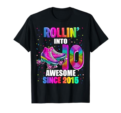 Birthday Roller Skating 10th Girl Rollin into 10 Skate Party T-Shirt
