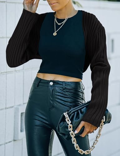 Womens Summer Crop Bolero Cardigan Sweater Long Sleeve Open Front Knit Shrug for Dress 20244