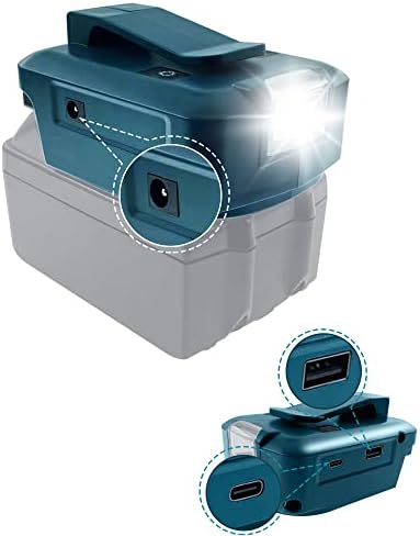 URUN Battery Adapter for Makita 18V ADP05 with LED Work Light & USB Port & DC Port&TYP-C Port, Power Source Charger for Makita 14.4V -18V Lithium Battery (Tool ONLY)