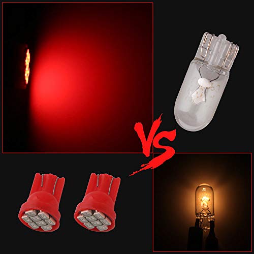 Grandview Red T10 Led Car Light Bulbs W5W 194 192 168 2825 Wedge 8-Smd 1206 Led Car Replacement Bulbs Side Marker Dome Map Interior Lamps Auto Car Truck Led Light 12V 10-Pack #TOP2