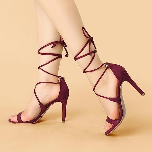 Allegra K Allegra K Women Open Toe Stiletto High Heel Lace-Up Burgundy Sandals - 7 M US