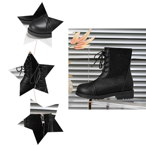 rismart Girl Mid Calf Motorcycle Boots Kid Riding Lace up Winter Shoes2