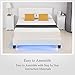 LAGRIMA Full Size LED Bed/Modern Upholstered Faux Leather Bed with 8 Color Changing LED Light / 2.8-Inch Solid Wooden Slats Support/White, Full