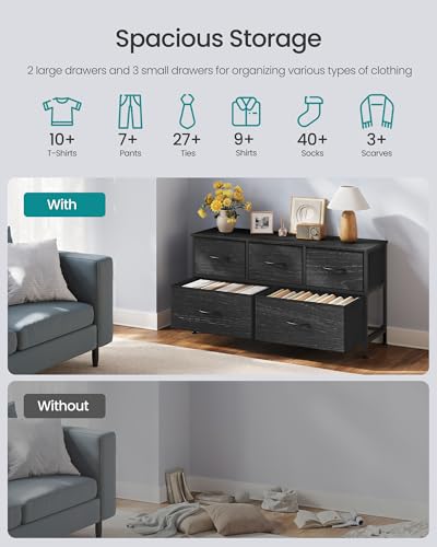 Image of SONGMICS BELLAH Collection - Dresser for Bedroom, Chest of Drawers, Storage Organizer Unit, Closet, Entryway, Steel, 5 Drawers, Modern, Ebony Black ULGS322BE02S