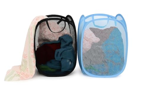 Image of Mesh Laundry Foldable Basket 4 Pc (28 x50 cm)- Breathable, Sturdy, Foldable, and Space-Saving Design for Clothes and Storage. (4, 4 Pcs SMALL (28X28X50) - Black /Sky /Royal /Red)