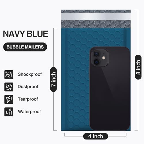 Image of UCGOU Bubble Mailers 4x8 inch Navy Blue 50 Pack Usable Size 4x7 inch Padded Mailers | Opaque Self Seal Adhesive Waterproof Boutique Padded Envelopes for Jewelry Makeup Small Bubble Mailers for Trading Cards #000