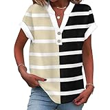 Chollos Ultima Hora Ofertas Flash Cuello V Blusas Mujer Verano Elegantes De Rayas Camisetas Blancas Ropa de Francesa Fitness Camisa Verano Caqui Manga Corta Camiseta Negra Mujer Caqui XL