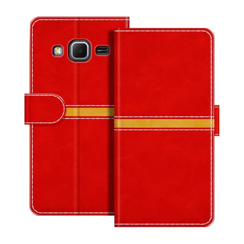 ESACMOT Étui Portefeuille Cuir Compatible avec Samsung Galaxy Core Prime Design Rayures Horizontales Coque Flip Protectrice Fente Carte Fermeture Magnétique...