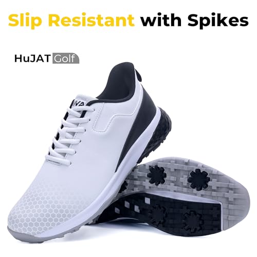 Image of Men's Spiked Golf Shoes Slip-On Waterproof Non-Slip Lightweight Outdoor Walking Shoes for Golfers Footwear US Size 7-12