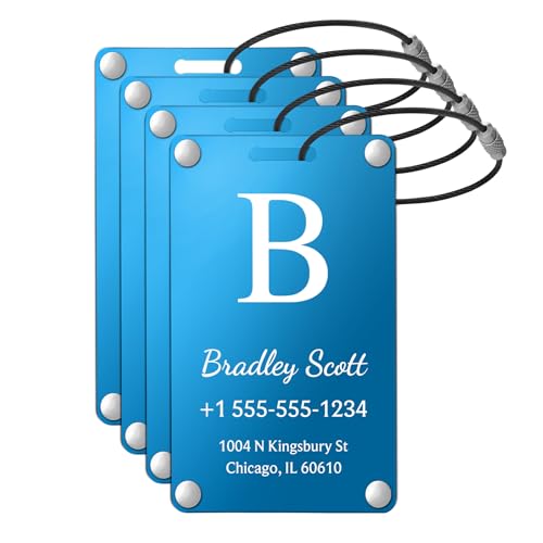 Luggage Tags for Suitcases 4 Pack: Personalized Luggage Tags for Backpacks & Bags Tags with Coustomizable Texts (Blue)