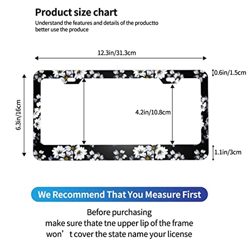 2 Pack Daisy Flowers License Plate Frames For Women Black Floral License Plates Covers Aluminum Stainless Metal License Plate Holder Car Accessories Tag Decorations With 2 Holes Screws Standard Size #TOP6