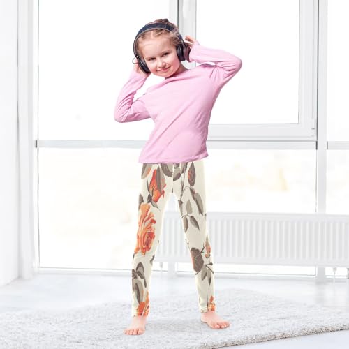 Bolaz Toddler Girls Leggings Printed Yoga Pants Leggings Red Rose Grey Leaves for Kids4