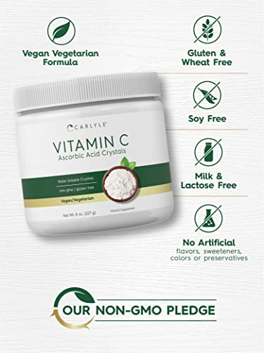 Carlyle Ascorbic Acid Powder | Vitamin C | 8 Ounces | Water Soluble Crystals | Vegan, Vegetarian, Non-Gmo And Gluten Free Supplement #TOP3