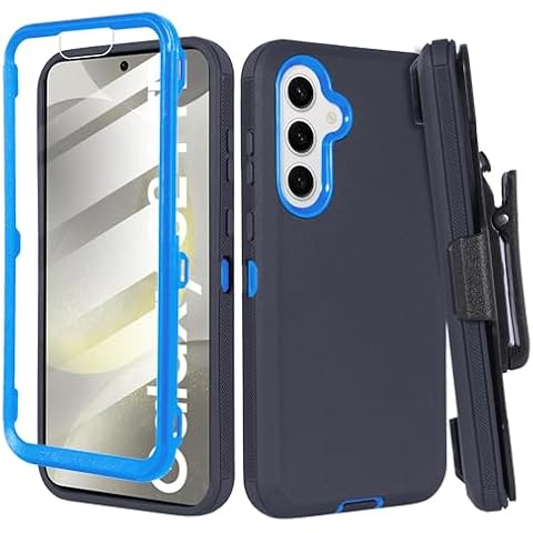 6goodeals Case for Samsung Galaxy S24 FE Case with Belt Clip Holster, 6.7 inch, Heavy Duty Military Grade Drop Protective Case with Rotating Stand with Built in Screen Protector (Blue) Cover