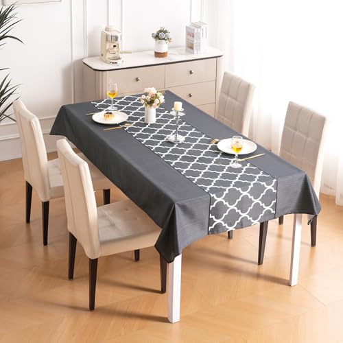 Image of HOKIPO Modern Grace Table Cloth for 4 Seater, 55x71 in, Grey Trellis